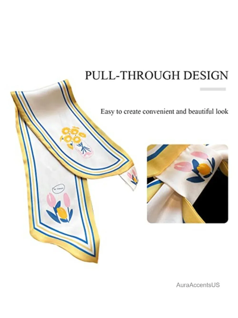 Skinny Silk Scarf Women Easy Pull-Through Narrow Long Neckerchief French Retro